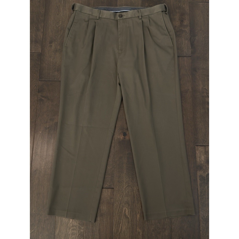 Haggar Premium Pleated Brown Khaki Dress Pants Mens Size 40X30 Expandable Waist